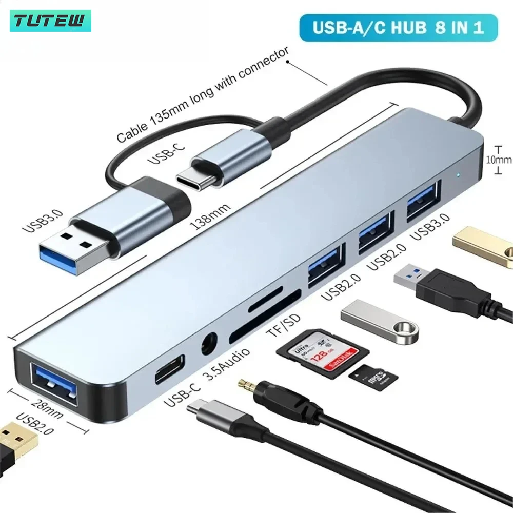 Audio Music Splitter - 8 em 1 USB C Hub